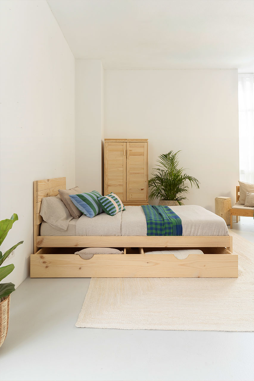 Imagen de ambiente 2 para:Caj&oacute;n de madera natural para cama individual